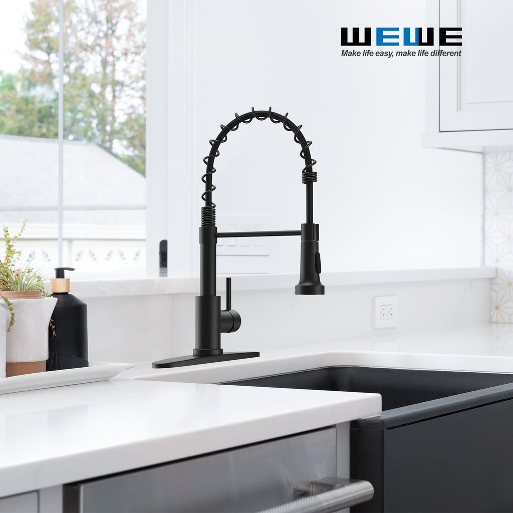 WEWE Black Kitchen Faucet with Pull Down Sprayer, High Arc Bar Sink Faucet image 2