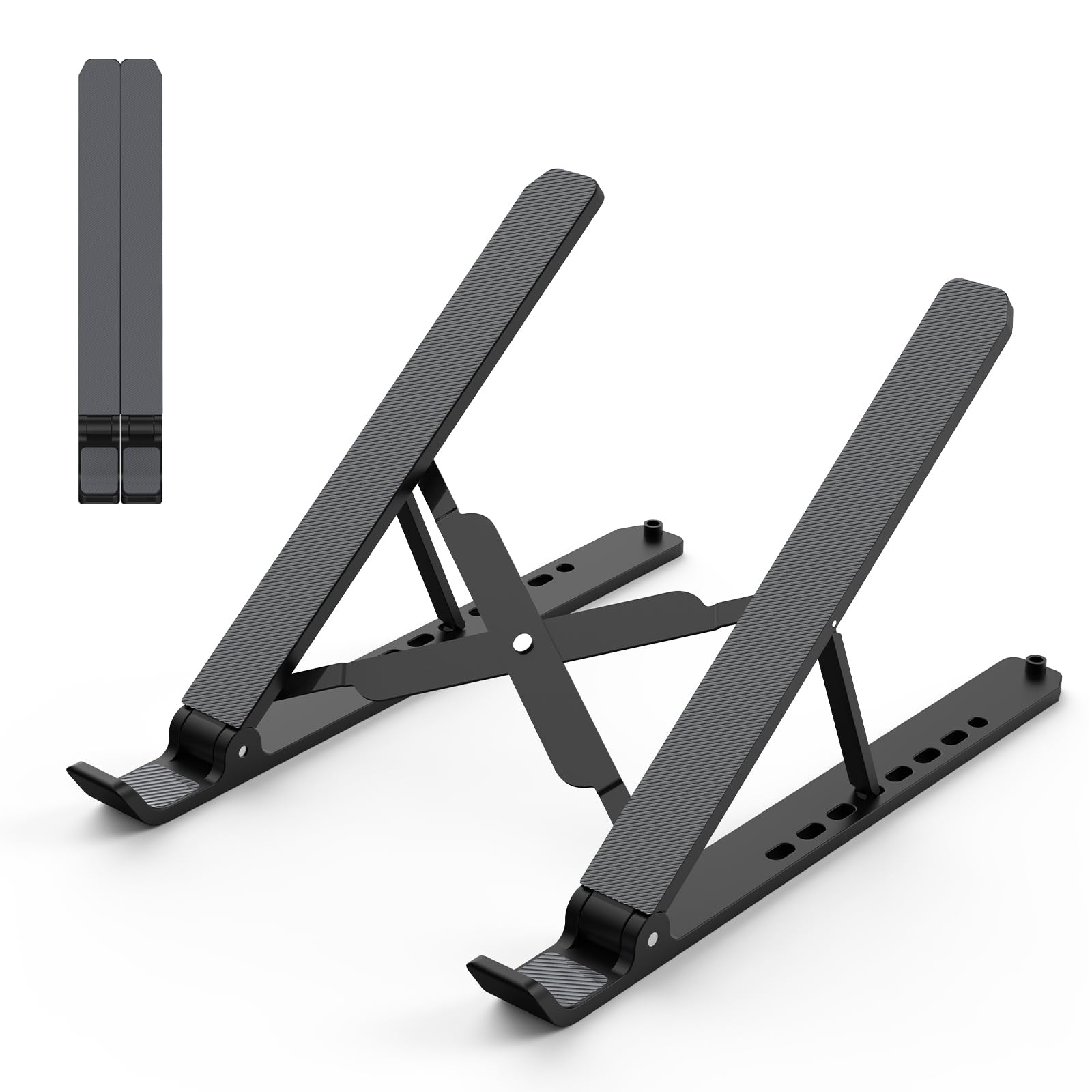 Black Tonmom adjustable laptop stand on a desk