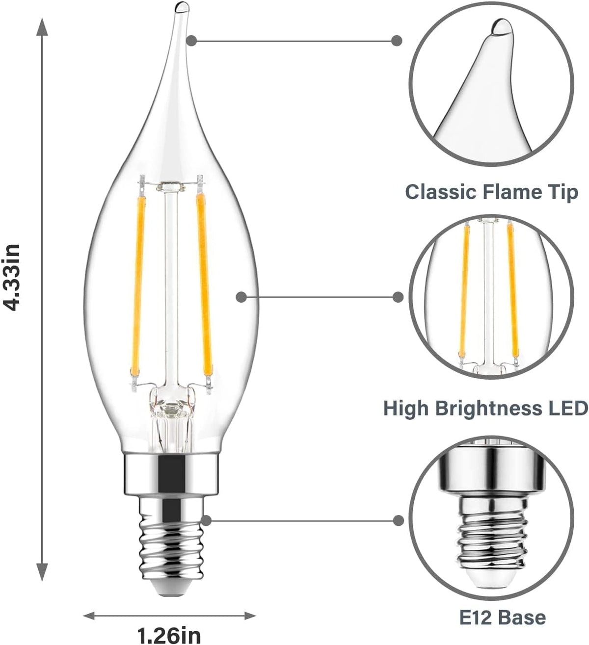 Sengled E12 Candelabra Bulb 60W Equivalent LED Chandelier Light Bulbs, 5W Dimmable E12 LED Bulb, 2700K Soft White 450LM Candelabra Base, Flame Tip Candle Light Bulbs, 12 Packs image 7