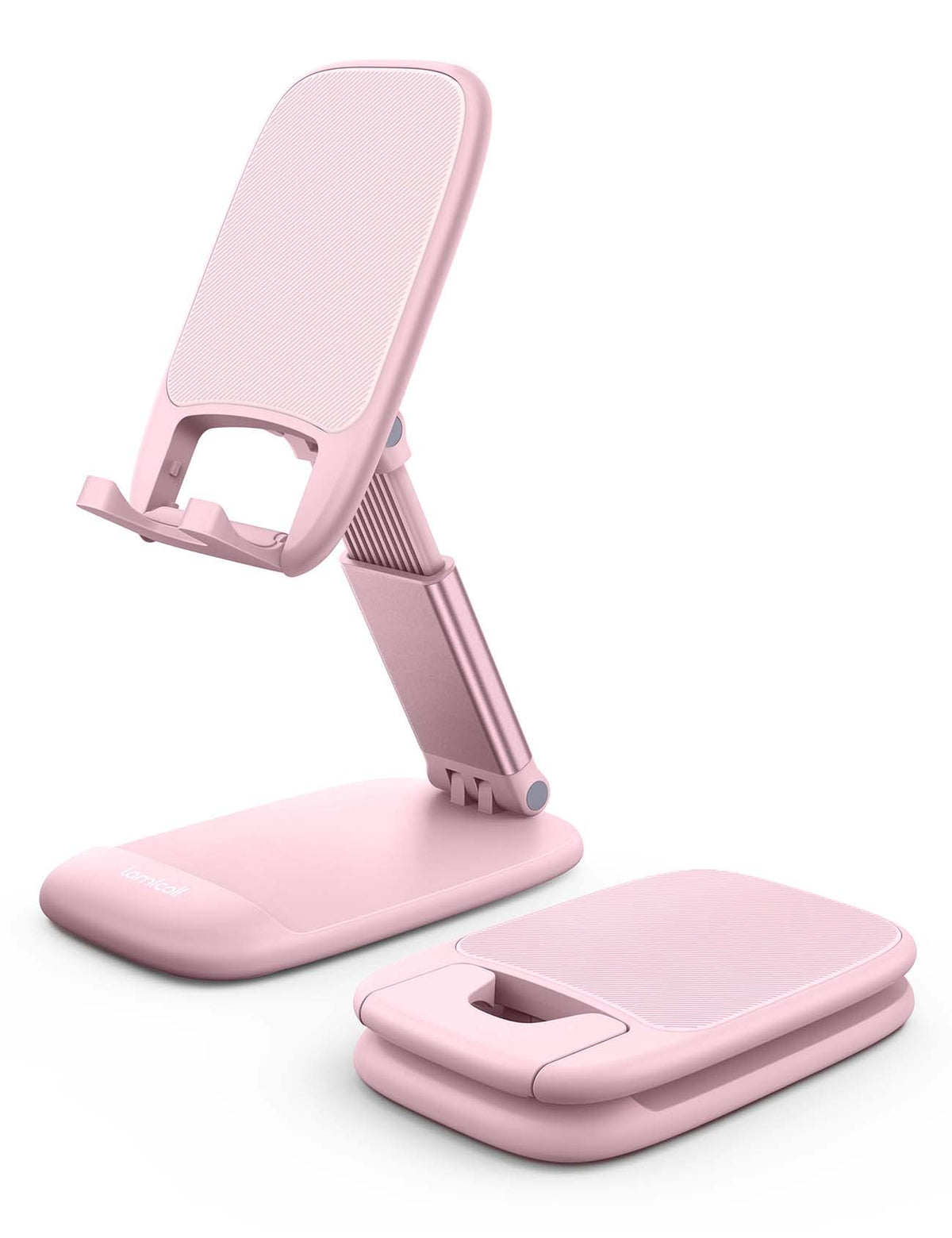 Lamicall pink rose gold phone holder on a desk
