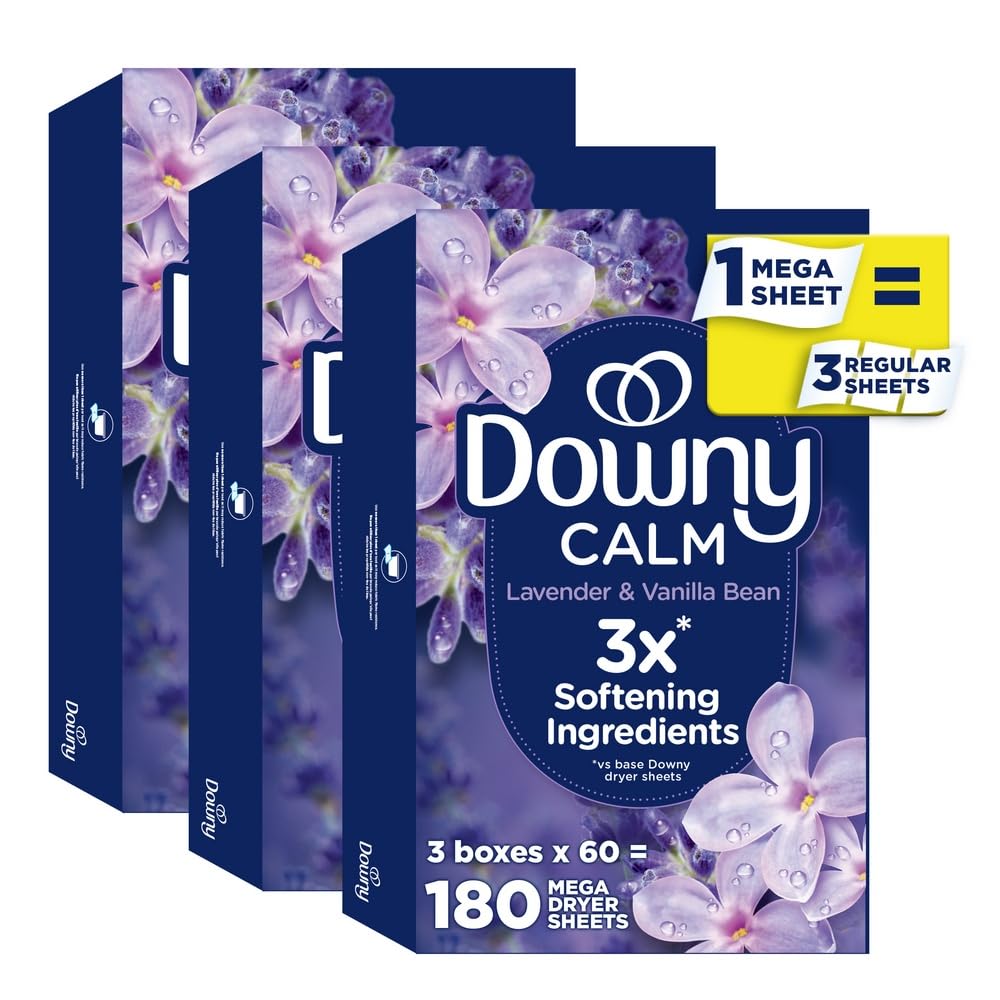 Box of Downy CALM Mega Dryer Sheets Lavender and Vanilla Bean 180 count