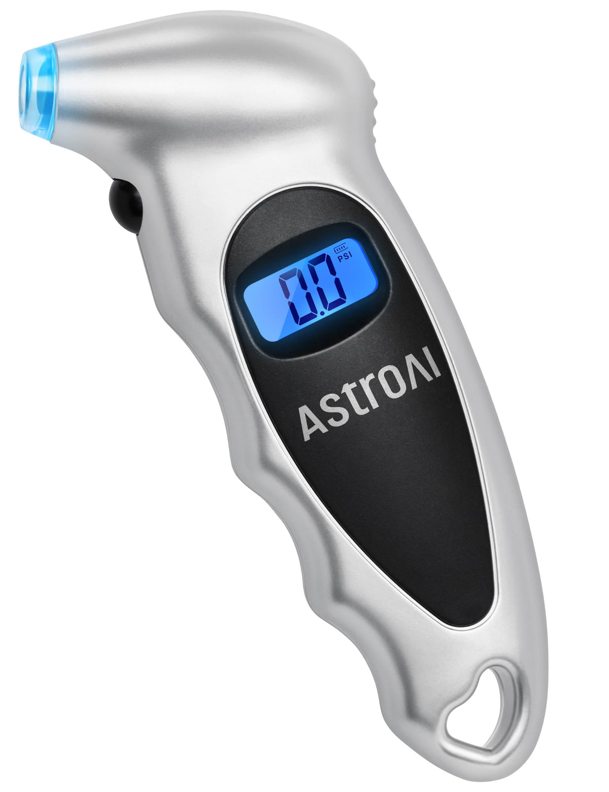 AstroAI digital tire pressure gauge with LCD display and metal air chuck