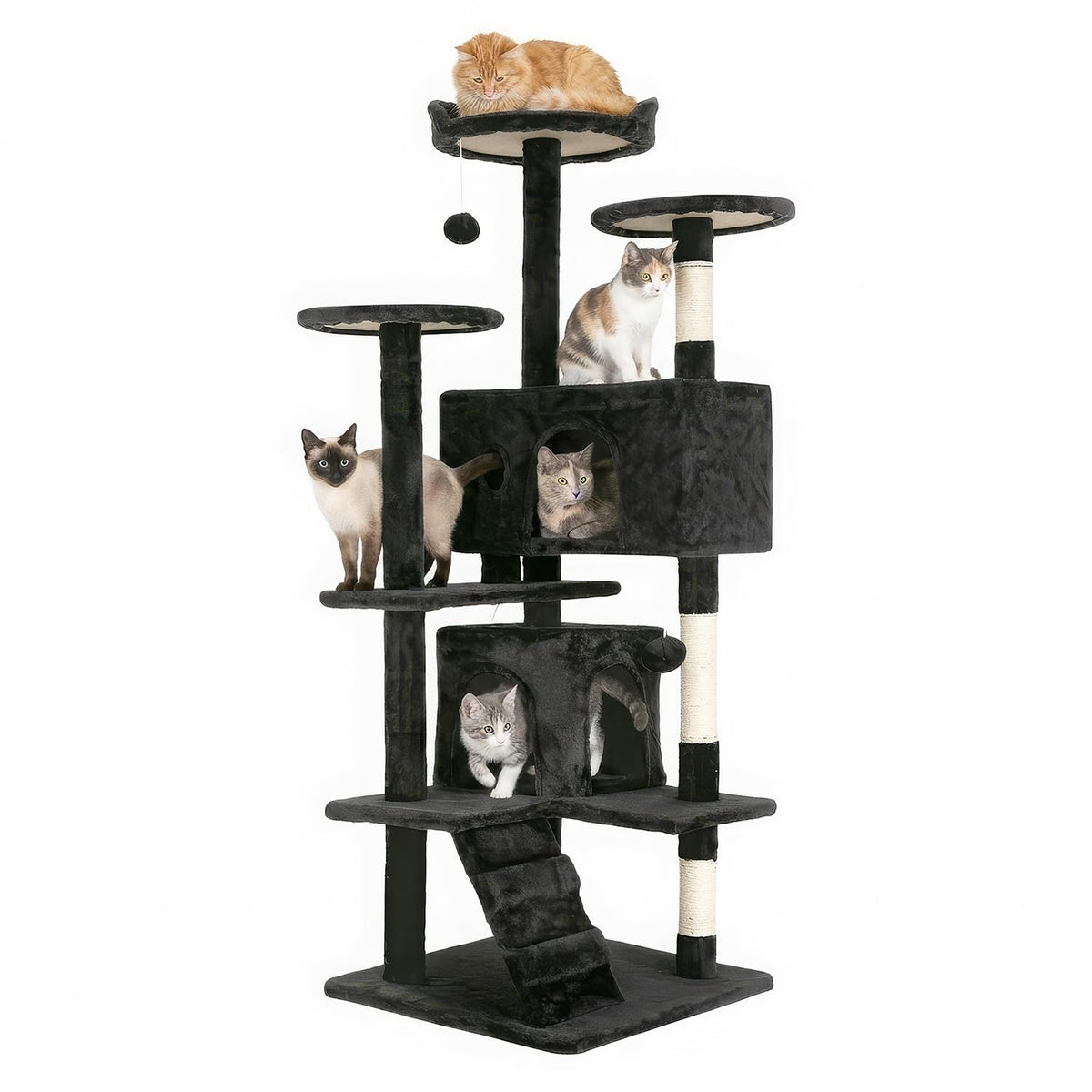 FDW 54-inch dark gray multi-level cat tree tower with platforms and sisal posts
