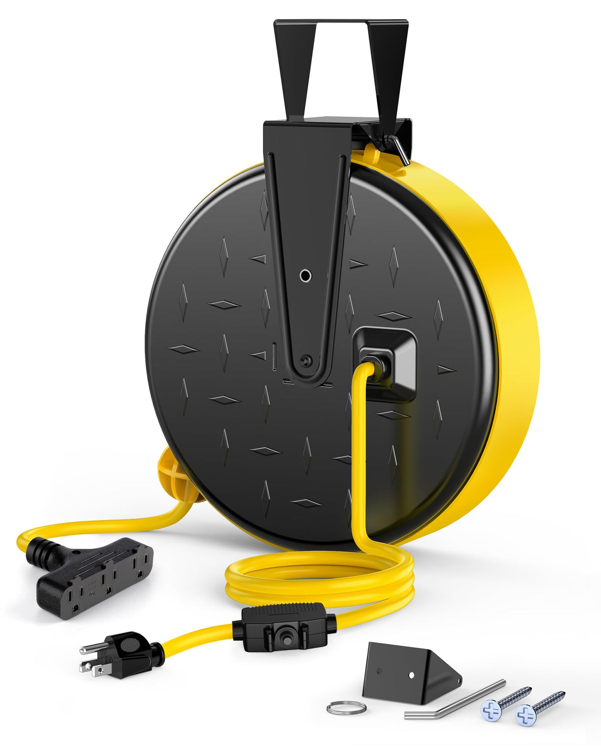 DEWENWILS metal retractable extension cord reel with 30FT black power cord