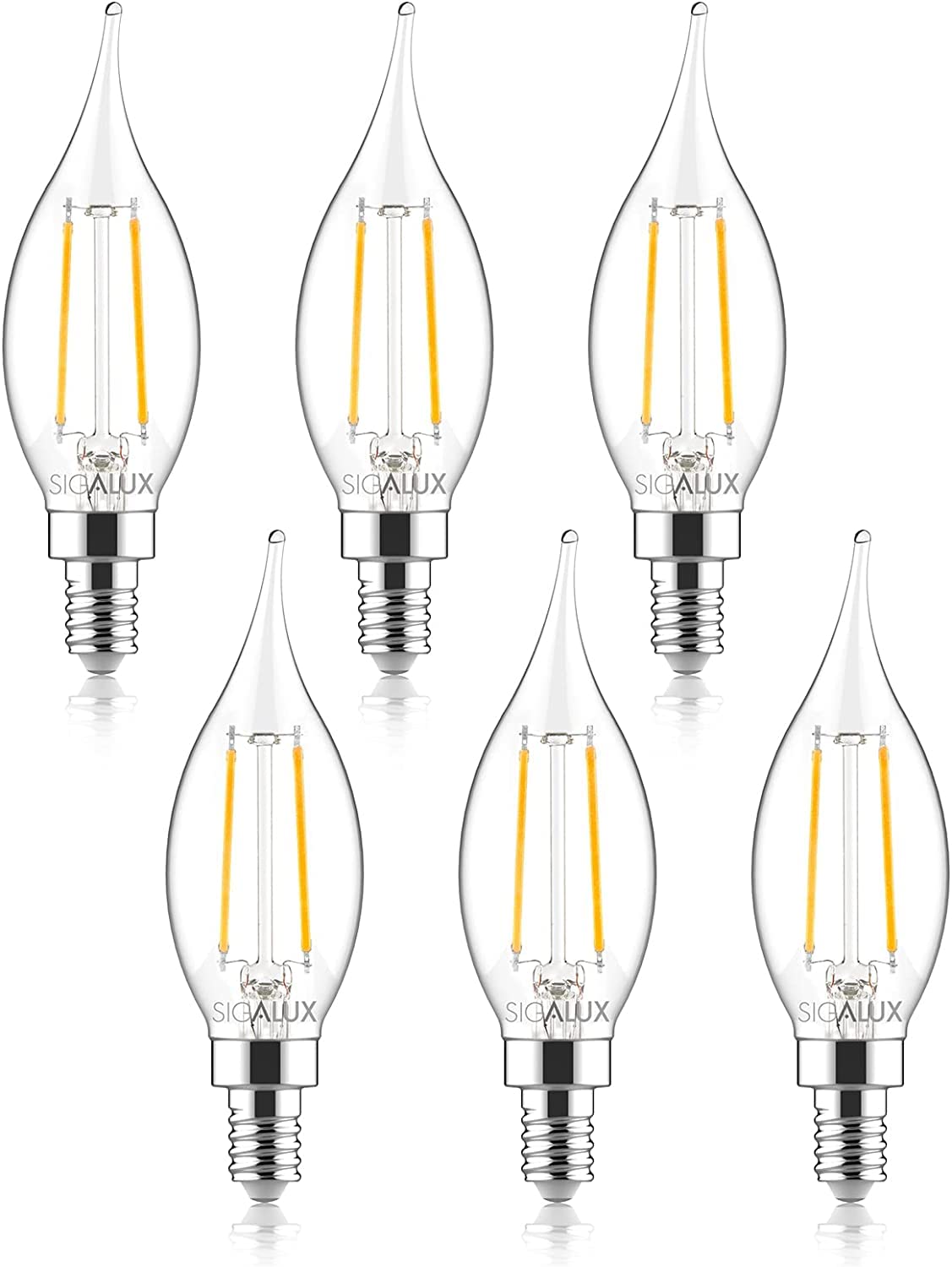 E12 40 Watt Chandelier,5000K Daylight,300LM CA10 Flame Tip Candle for Chandeliers, Ceiling Fan, Pendant, 6 Pack