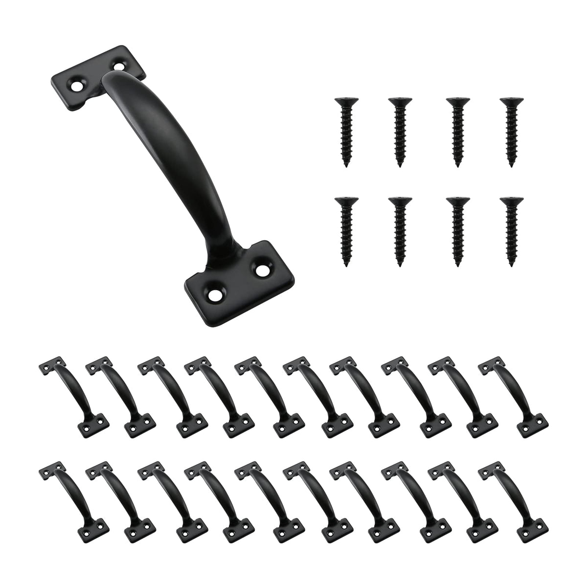 Black metal 6-1/2 inch gate pull door handle with mounting screws