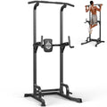 Sportsroyals black power tower showing pull-up bar, dip station, push-up handles, adjustable foot pads