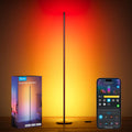 Black Govee RGBIC corner floor lamp emitting multicolor LED light