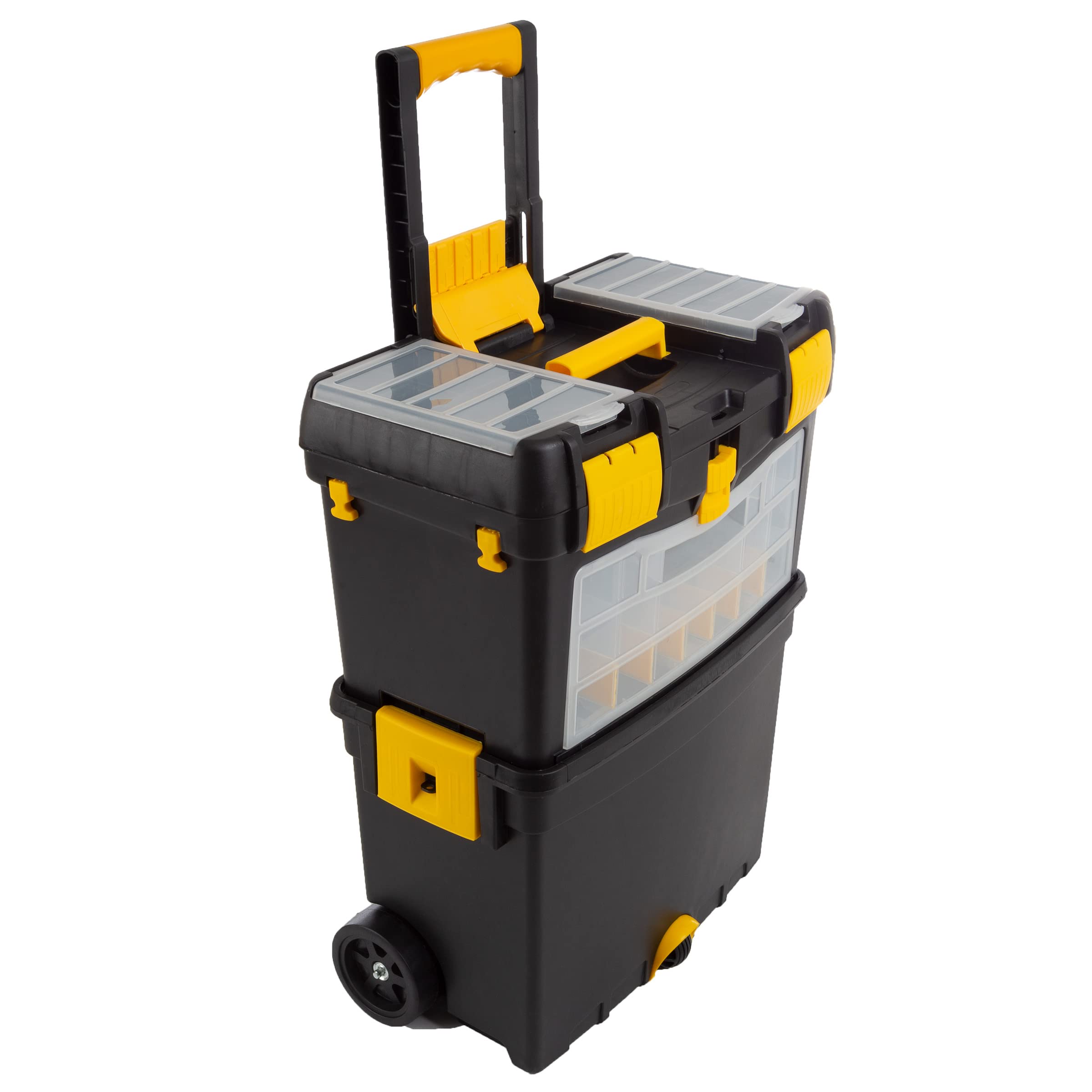 Stalwart rolling toolbox on wheels, removable top, foldable handle