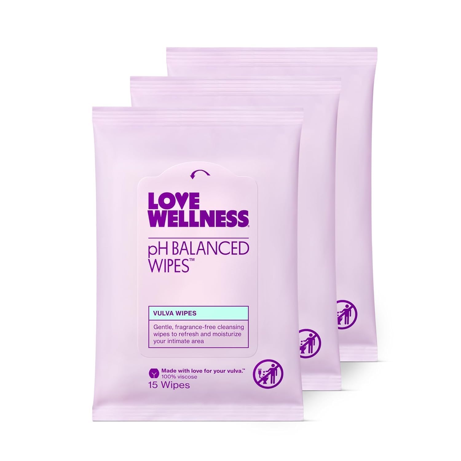 Love Wellness pH-balanced fragrance-free travel wipes 3-count packet