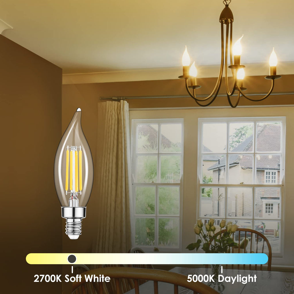 Sigalux Candelabra LED Light Bulb 60W, Chandelier Bulbs Dimmable, 4.5W, 500LM 2700K Soft White, E12 Base, Flame Tip CA10 Candle Light Bulbs, 16 Pack image 3