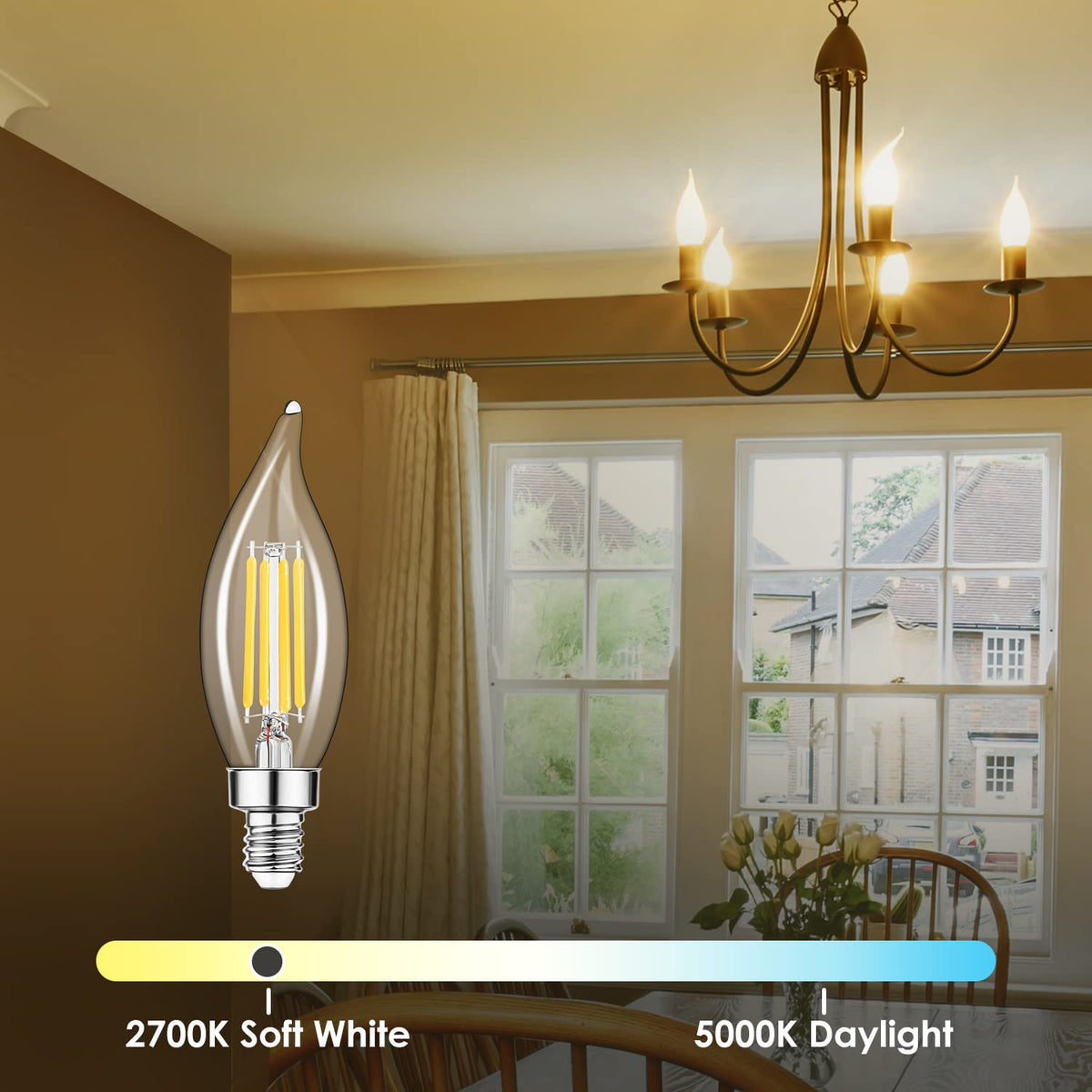 Sigalux Candelabra LED Light Bulb 60W, Chandelier Bulbs Dimmable, 4.5W, 500LM 2700K Soft White, E12 Base, Flame Tip CA10 Candle Light Bulbs, 16 Pack image 3