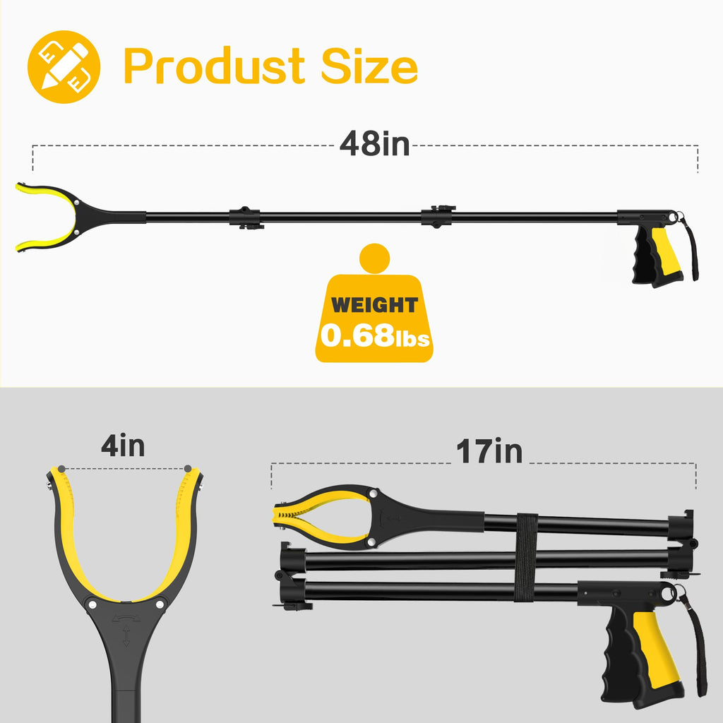 48 Inch Extra Long Grabber Reacher Tool，Foldable Pick Up Stick with Strong Grip Magnetic，360°Rotating Anti-Slip Jaw 4" Wide Claw Opening,Hand Grabber for Reaching image 2