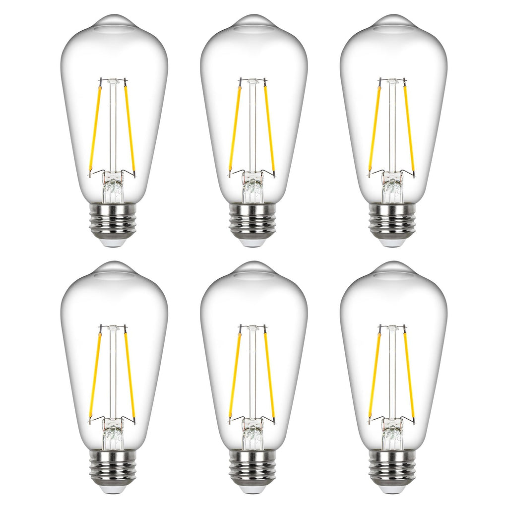 Sigalux Edison Light Bulbs 60 watt Equivalent, E26 LED Bulb Dimmable, Soft White 2700K, Clear Glass ST58 Vintage Light Bulb, 80+ CRI, 700LM, E26 Base, 6 Pack