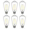Sigalux Edison Light Bulbs 60 watt Equivalent, E26 LED Bulb Dimmable, Soft White 2700K, Clear Glass ST58 Vintage Light Bulb, 80+ CRI, 700LM, E26 Base, 6 Pack