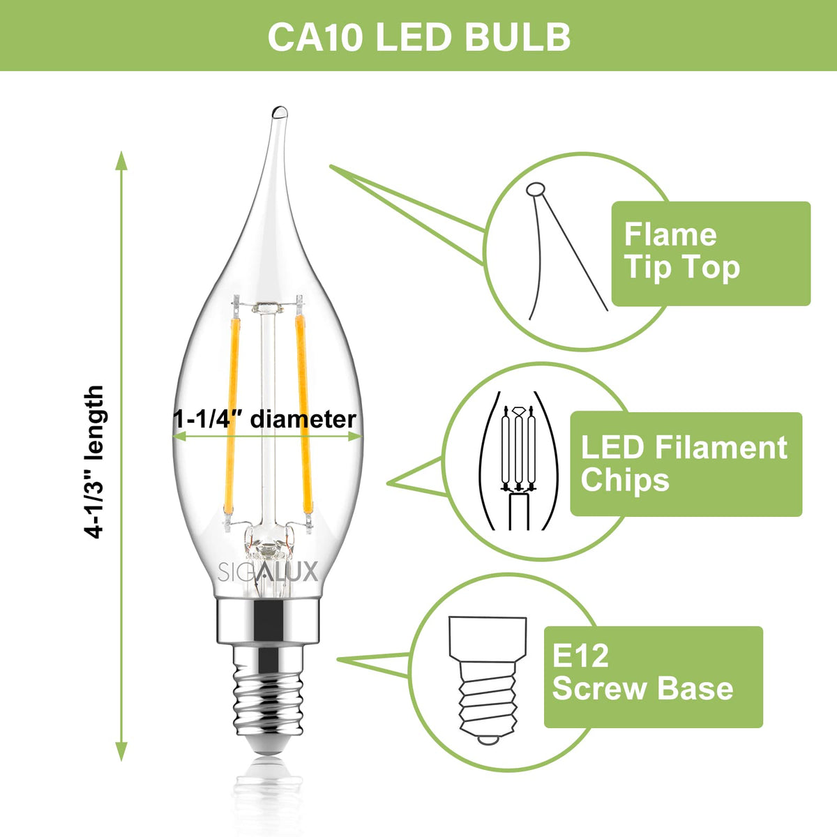 E12 40 Watt Chandelier,5000K Daylight,300LM CA10 Flame Tip Candle for Chandeliers, Ceiling Fan, Pendant, 6 Pack image 6