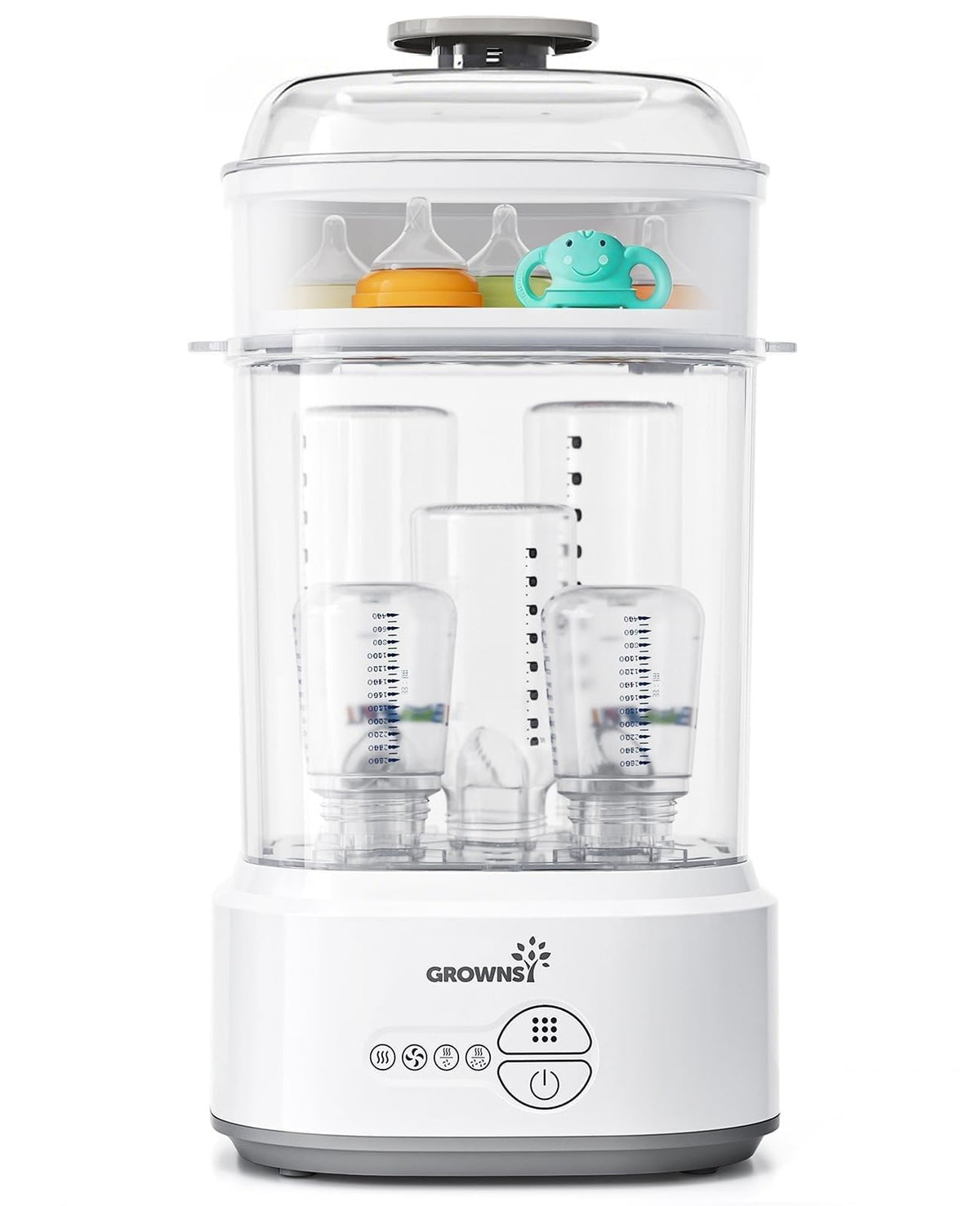 GROWNSY compact baby bottle sterilizer and dryer with bottles inside