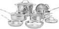 Cuisinart Chef's Classic 11-piece stainless steel pots and pans set displayed on a kitchen countertop