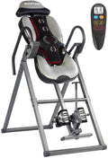 Gray and black Innova ITM5900 inversion table with heated massage pad
