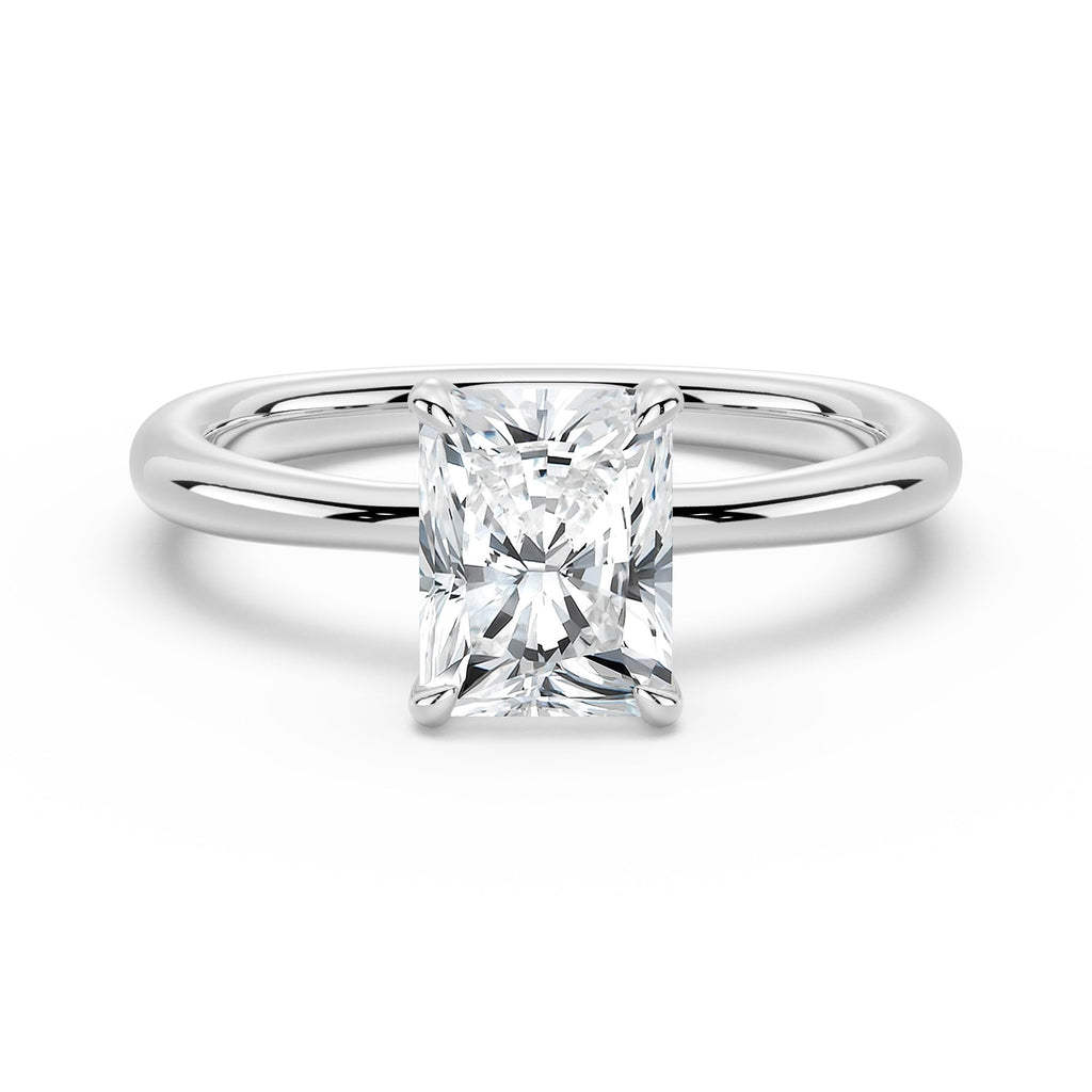 MSBLUE® Size 5.5 2ct Radiant Cut Moissanite Engagement Ring, Rhodium Plated