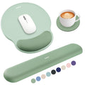 Sage green gel memory foam mouse pad plus keyboard wrist rest on office desk