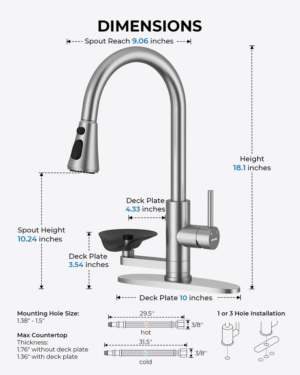 Kitchen Faucet with Glass Rinser, Pull Down Sparyer, 3 Water Modes image 9