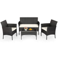 Black FDW 4-piece outdoor wicker patio furniture with chairs and coffee table