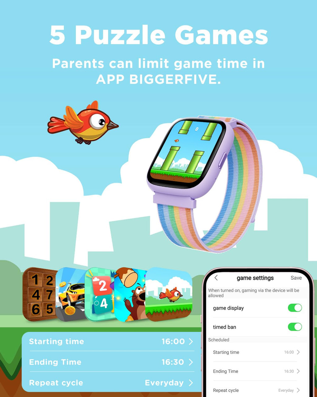 BIGGERFIVE Smart Watch for Kids, 1.8" Fitness Tracker Watch with Pedometer image 6