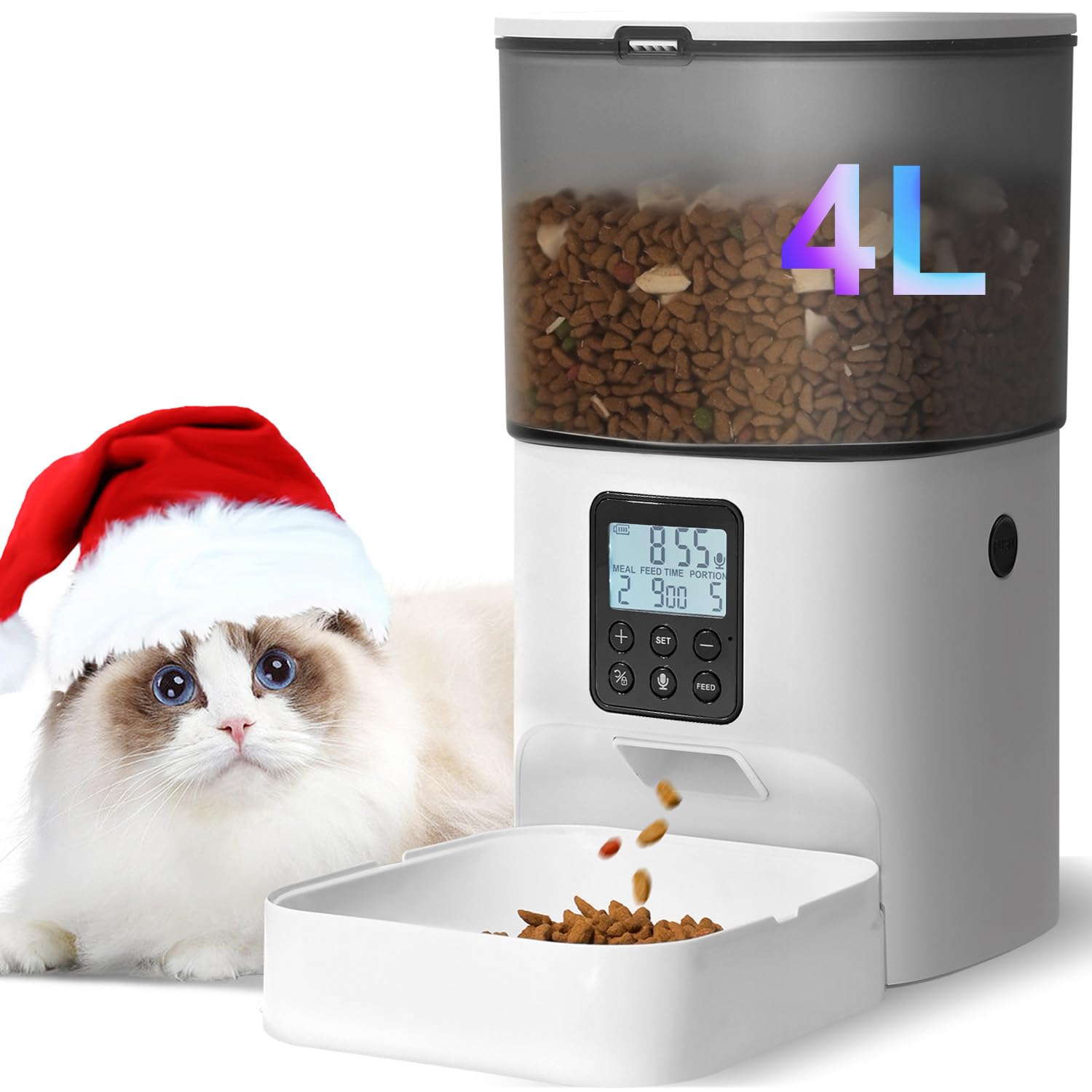 ANDOLL HOME 4L automatic cat feeder with sealed dry food hopper and 10s voice recorder