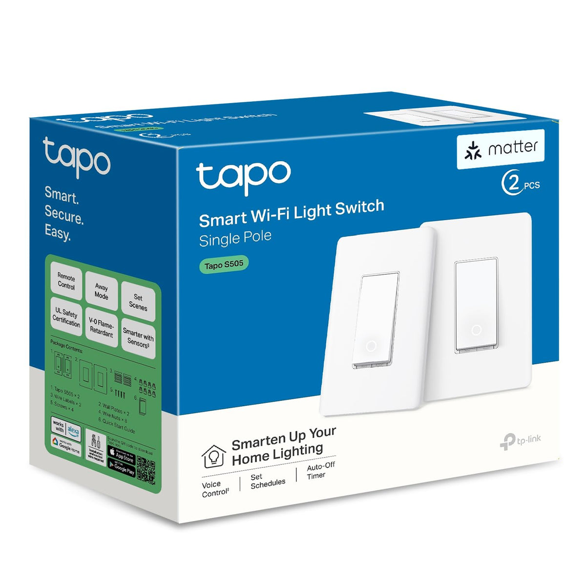 Tapo S505 Matter smart single-pole white light switch front view