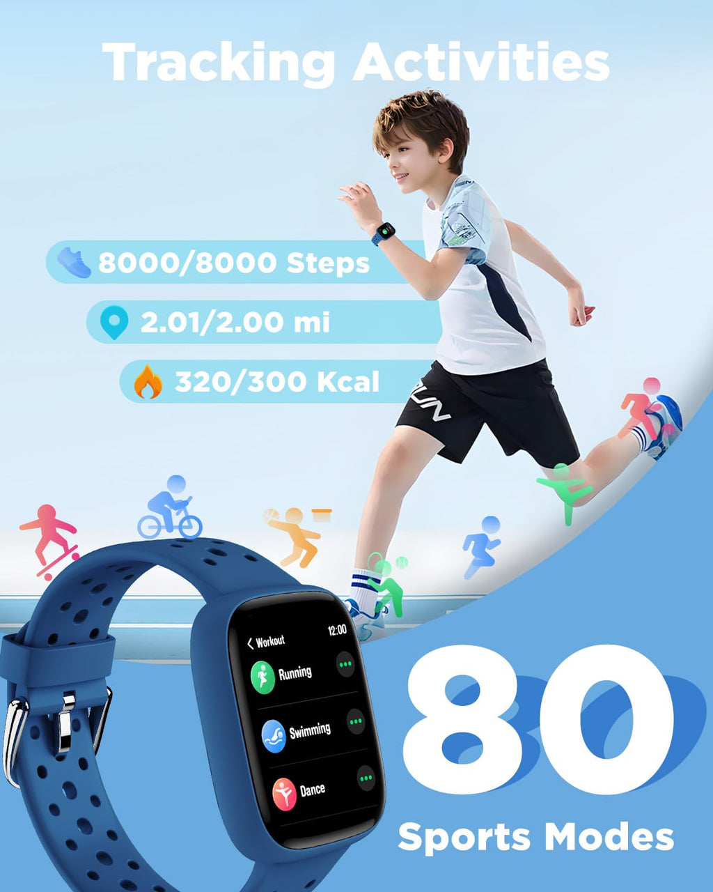 BIGGERFIVE Kids Smart Watch No Phone Needed, 1.8" Fitness Tracker Watch image 3