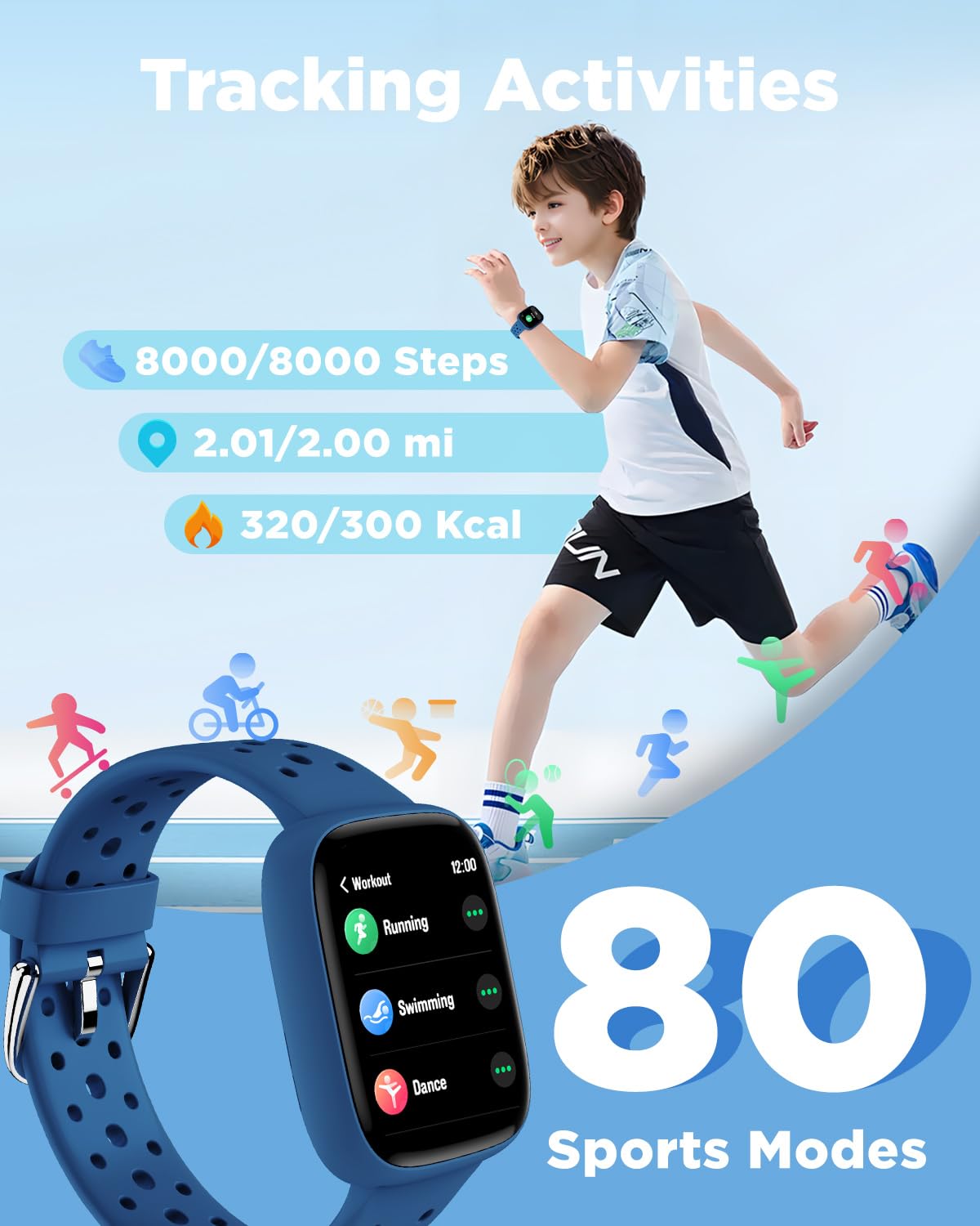 BIGGERFIVE Kids Smart Watch No Phone Needed, 1.8" Fitness Tracker Watch image 3