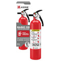 Red Kidde Basic 110 1-A:10-B:C home fire extinguisher with pressure gauge and nozzle