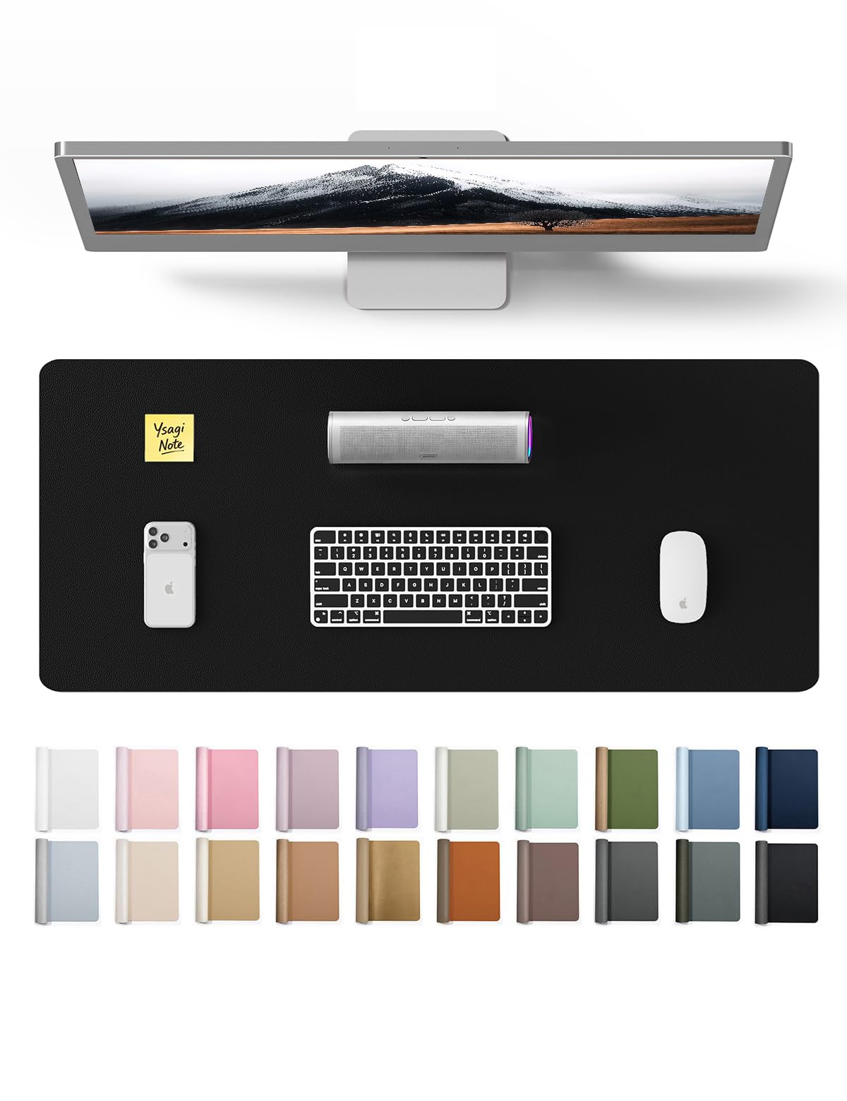 Black YSAGi PU leather desk pad 23.6 x 13.8 inches on office desk