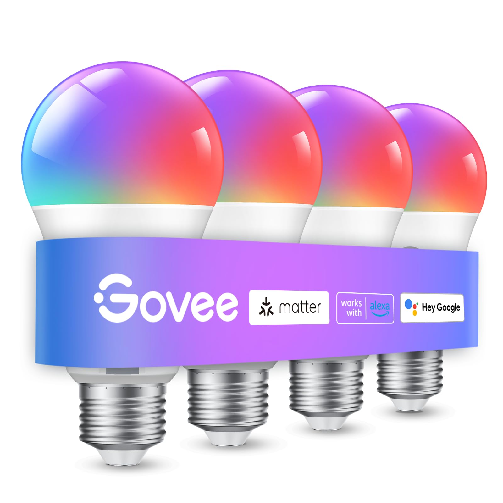 Govee A19 color-changing smart LED bulb with E26 base glowing multicolor
