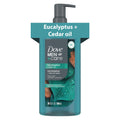 26oz DOVE MEN+CARE moisturizing body wash bottle labeled Eucalyptus + Cedar Oil