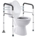 lianjindun adjustable toilet safety rail installed beside a toilet, metal frame and padded armrests