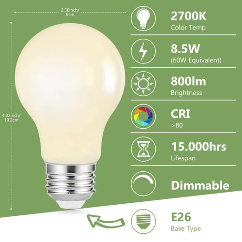8.5W (60W Replacement), 800LM, 2700K Soft White, Dimmable, E26 Medium Base, Pack of 6 for Home and Office image 2