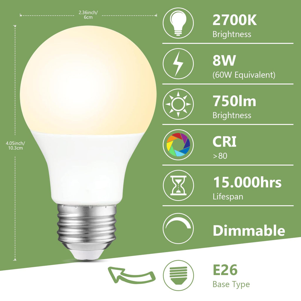 Sigalux A19 LED Light Bulbs Dimmable,60W Equivalent 750 Lumens, 2700K Soft White, E26 Base, 15,000-Hour Lifespan, 8W Energy Saving LED Bulbs, Ideal for for Living Room & Bedroom Lighting, 6 Pack image 3