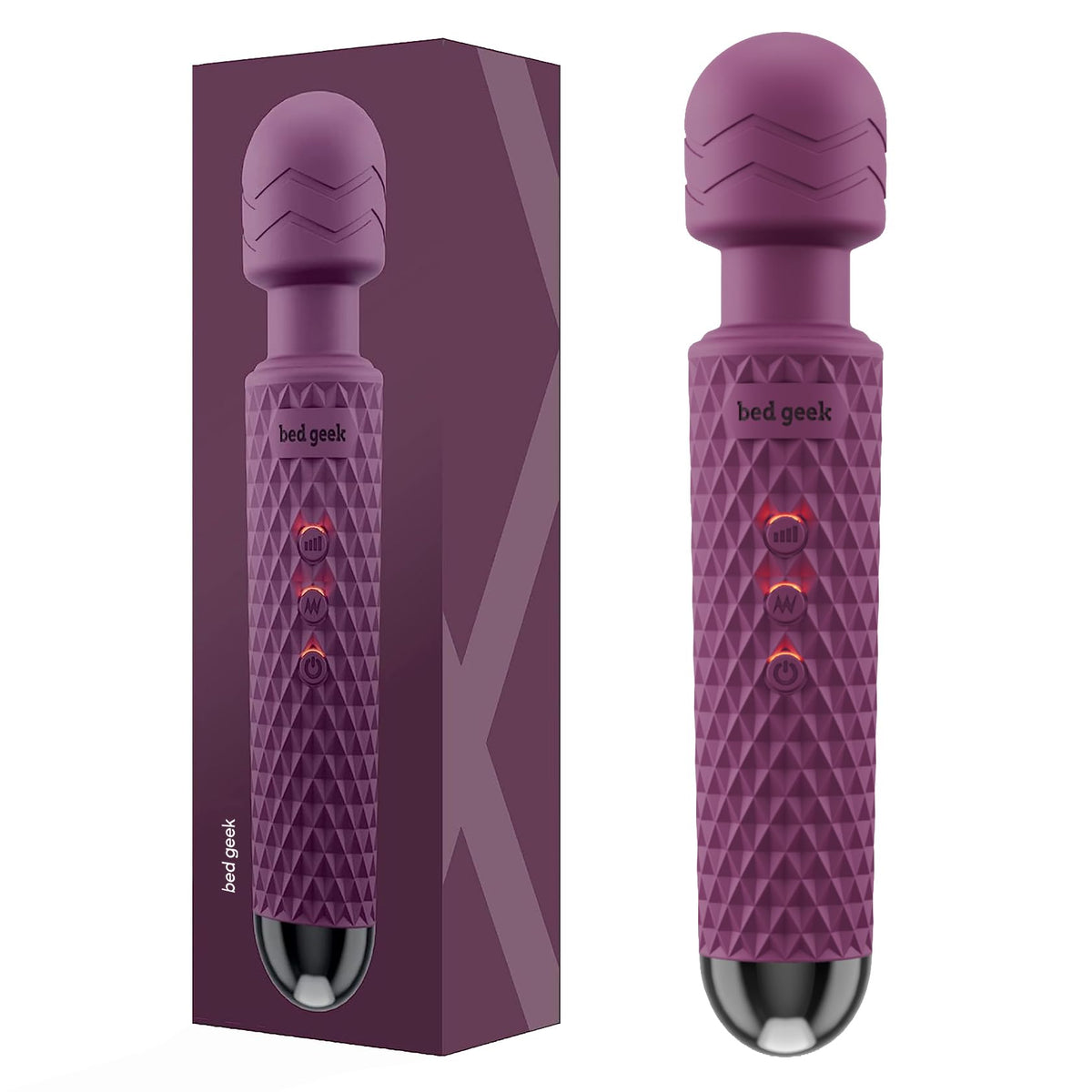 bed geek handheld cordless wand massager with silicone head and USB charging cable