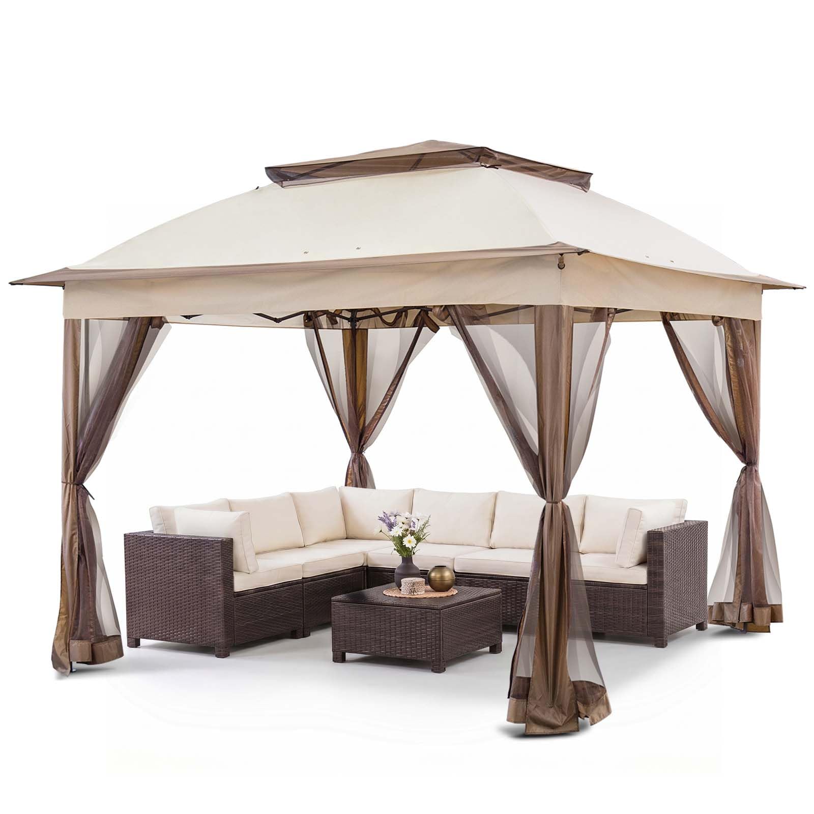 Beige COOS BAY 11x11 pop-up gazebo with mesh netting and canopy