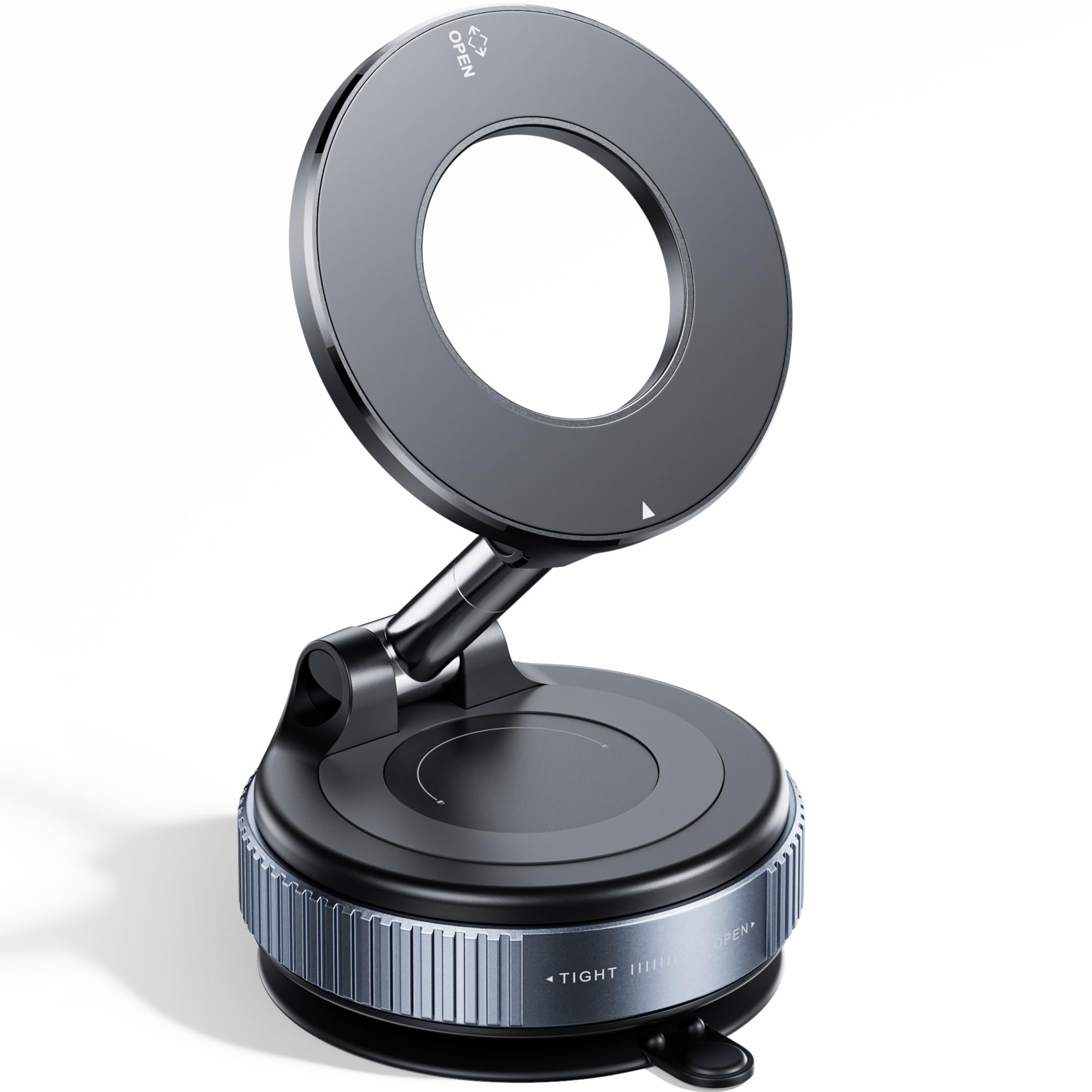 REOKILY magnetic car phone holder attached to a windshield suction cup holding an iPhone