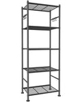 Black Sakugi five-tier metal storage rack with hooks and leveling feet