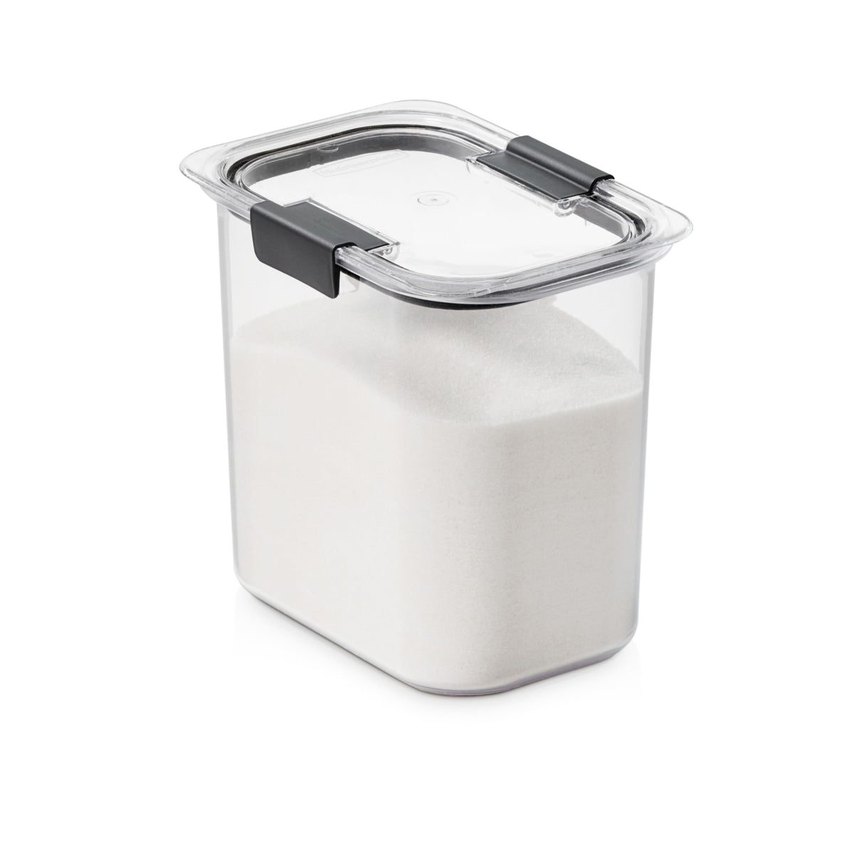Clear Rubbermaid Brilliance 12-cup airtight plastic food storage container with grey lid