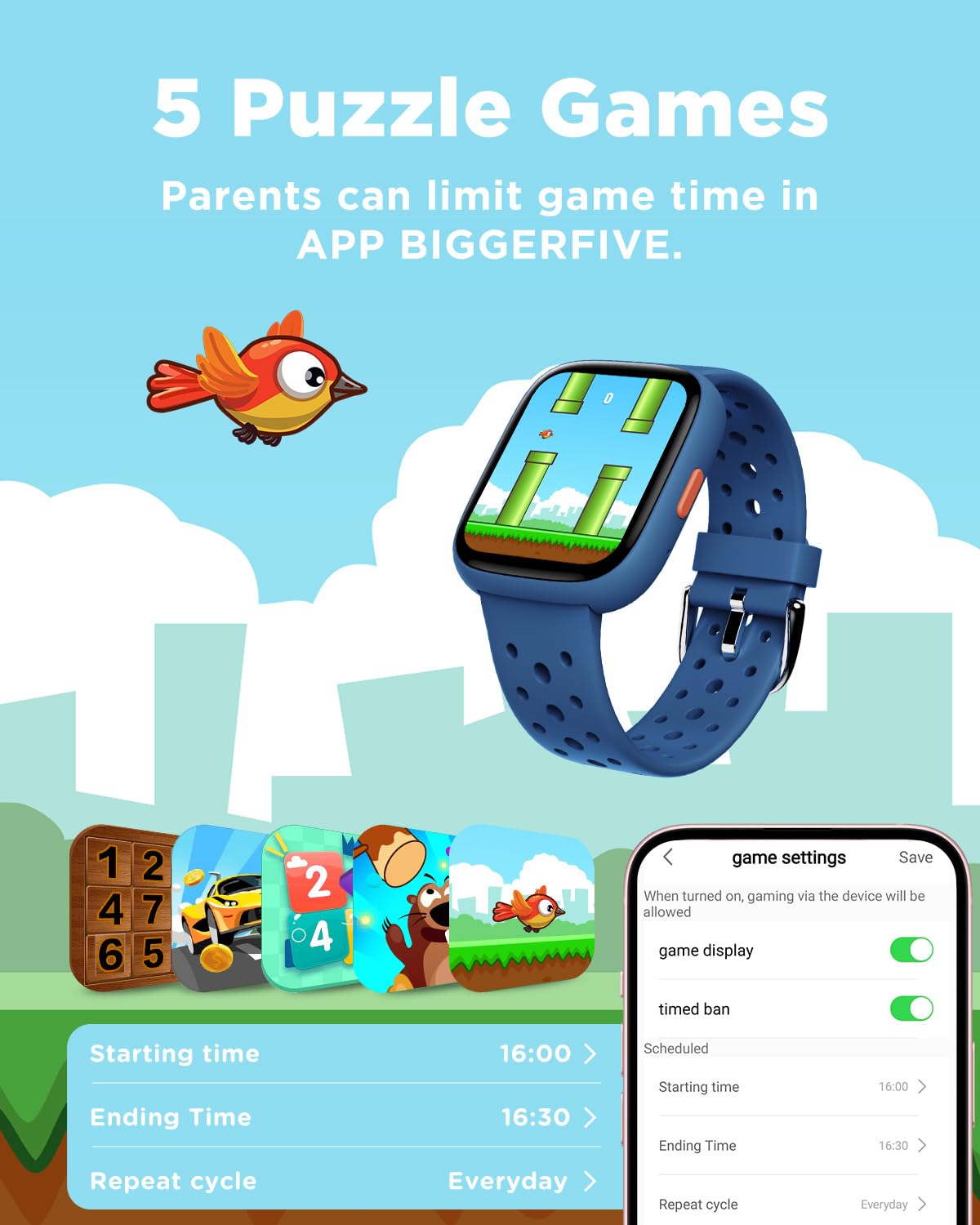 BIGGERFIVE Kids Smart Watch No Phone Needed, 1.8" Fitness Tracker Watch image 6