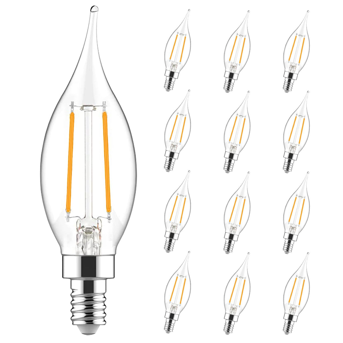 Sigalux E12 Candelabra Bulb 40 Watt Equivalent, Dimmable LED Chandelier Light Bulbs 2700K Soft White, CA10 Candle Shape E12 LED Bulb for Ceiling Fan, 3W 300LM, 12 Pack