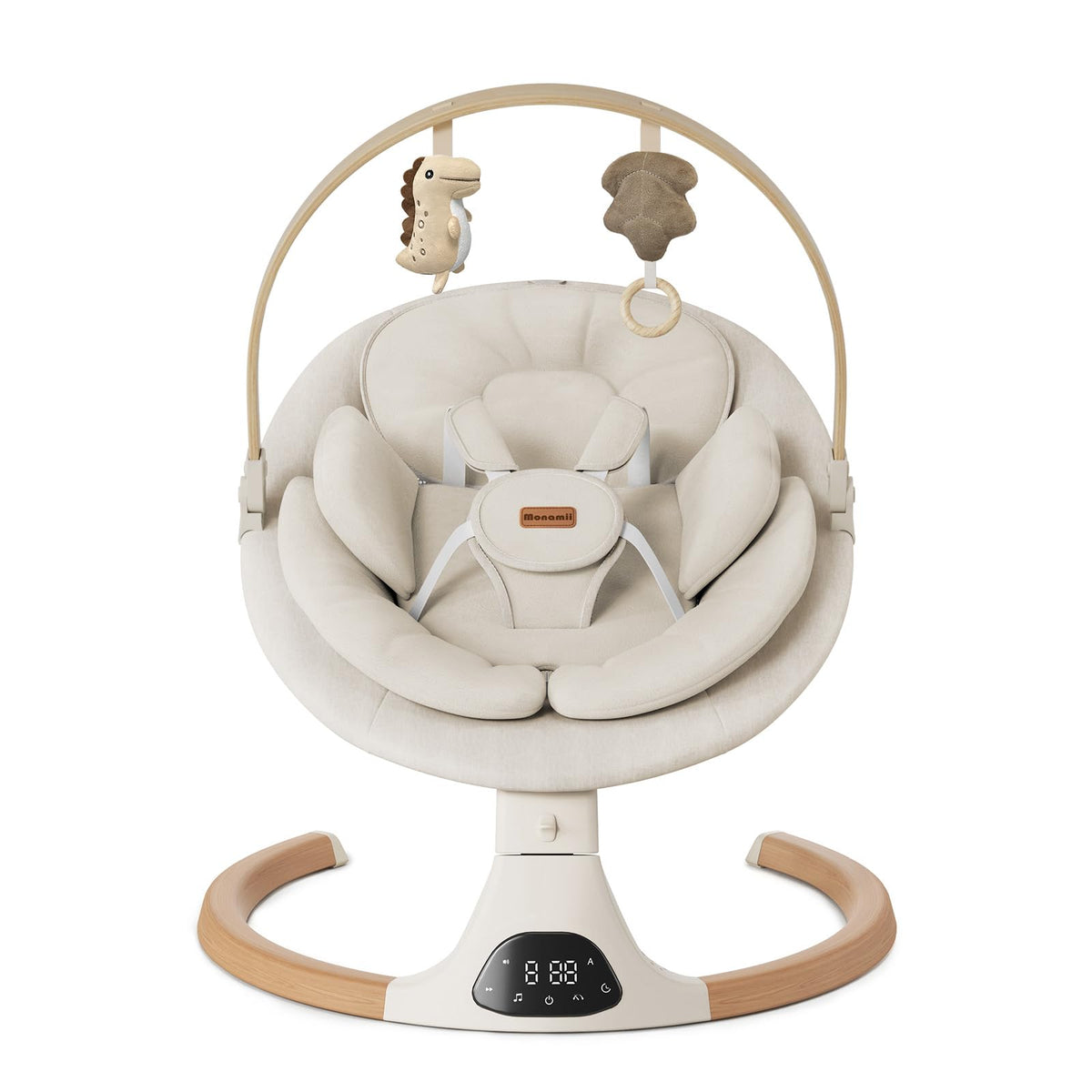 Monamii Bluetooth baby swing with built-in speaker and plush infant seat