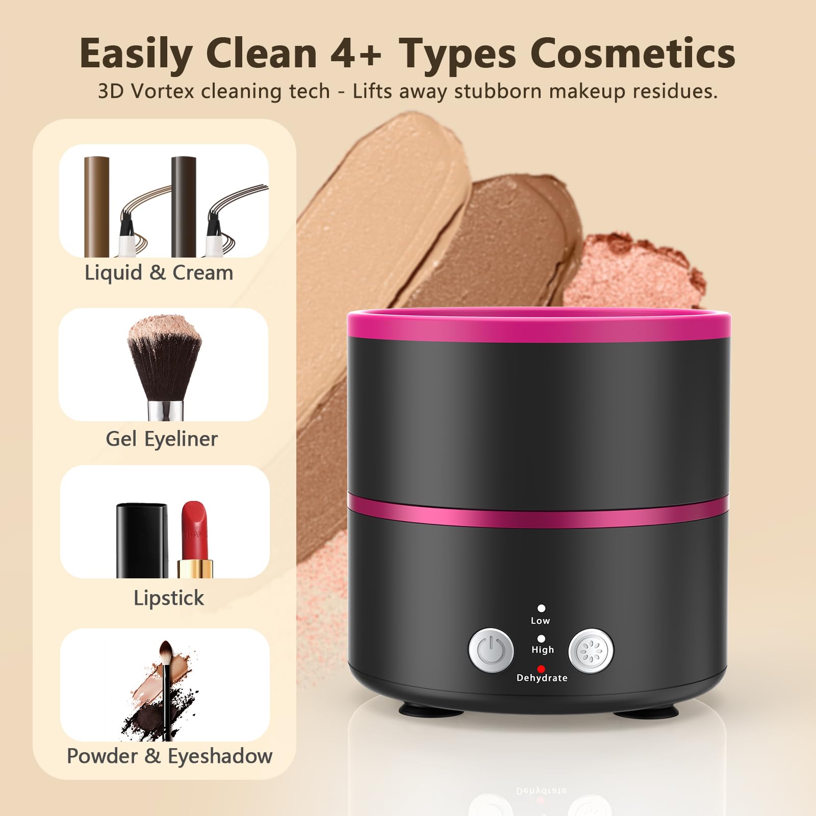 Cucufor Electric Makeup Brush Cleaner Machine - 2 Adjustable Clean Speeds & Powerful Dehydration Function Portable Cosmetic Brushes Cleaner for All Size Beauty Makeup Brush Set image 3