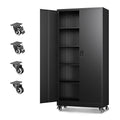 Black Letaya metal garage storage cabinet on wheels, lockable doors, adjustable shelves, 75-inch tall