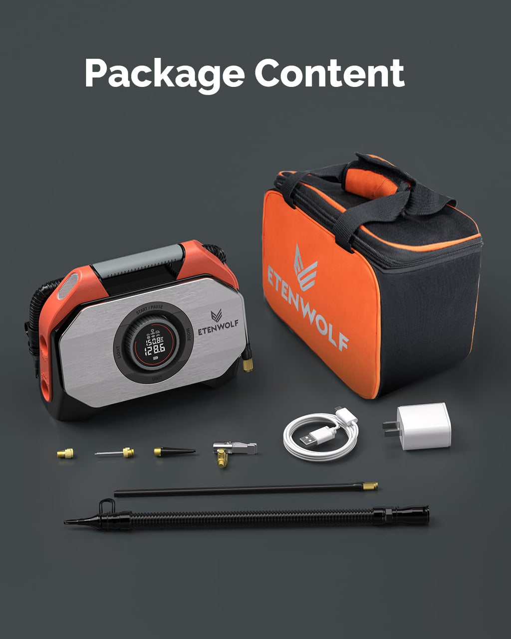 ETENWOLF VORTEX S6 Tire Inflator Portable Air Compressor, Cordless Air Pump image 9